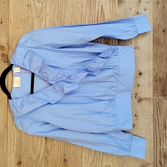 SCOTCH & SODA Size 14 Blue Organic Cotton Ruffle Wrap Top - Picture 1 of 7